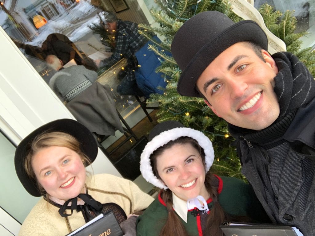The carolers snap a quick selfie during the Chelmsford Holiday Stroll.
