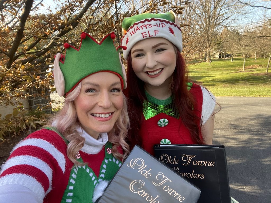 Elves delivering a special Thanksgiving Day Singing Carol-Gram!