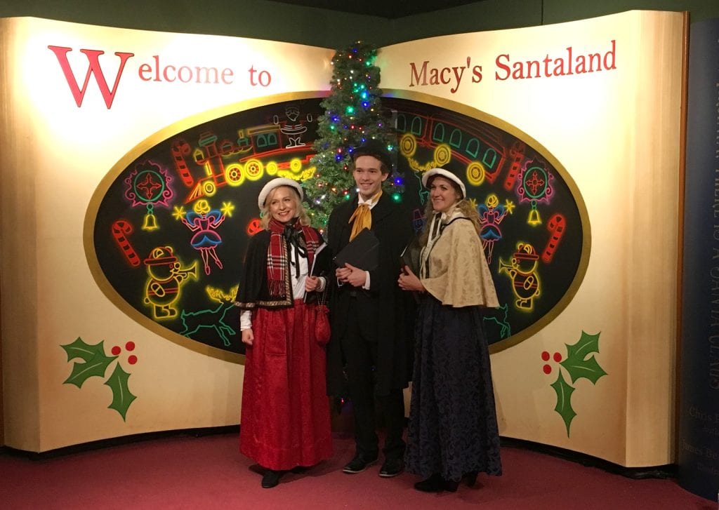 Jennifer, Bobby, and Jamie Beth stop by Santaland after a gig caroling for the Christmas season unveiling of Macy's store windows in Center City Philadelphia.